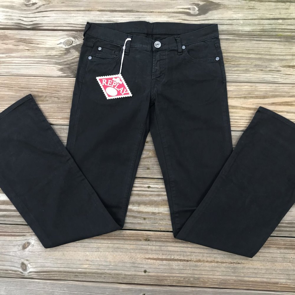 Replay Women Jeans Black Denim Jeans Stretch Boot